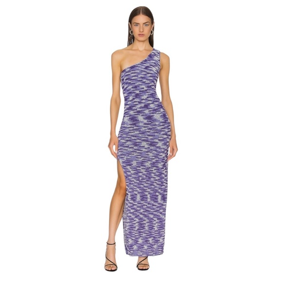 Lusana One Shoulder Crochet Knit Midi Dress with Slits Purple Size S - Picture 1 of 8
